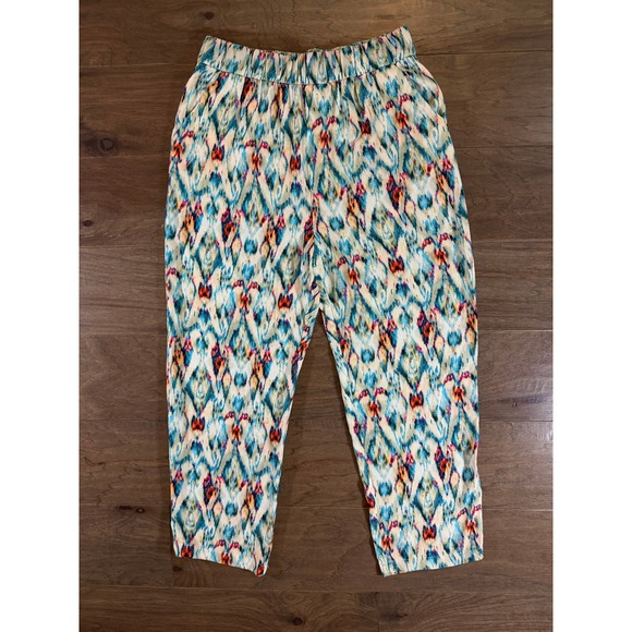 Zara Pants - NWT Zara Womens Ikat Abstract Print Metallic Relaxed Pants Blue Orange Medium